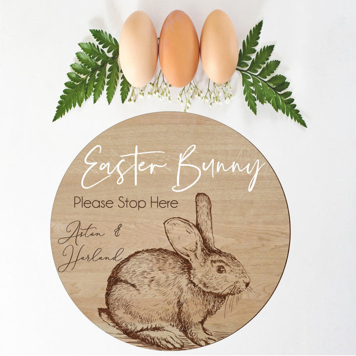 Easter Bunny Please Stop Here Personalised Sign - Aston Blue