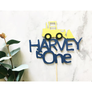 Personalised Bulldozer Acrylic Cake Topper - Aston Blue