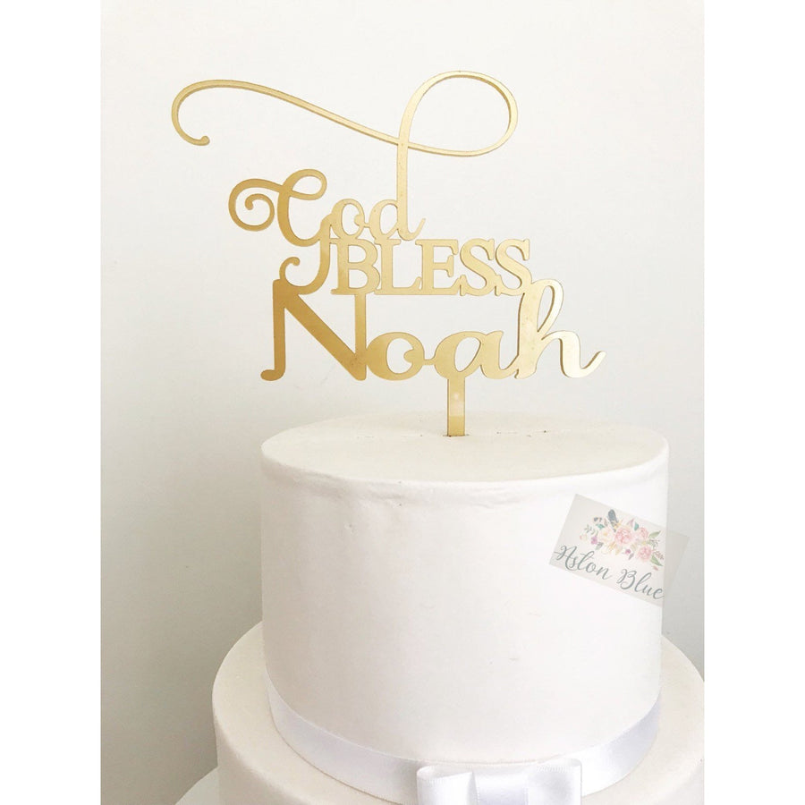 God Bless Acrylic Cake Topper - Aston Blue