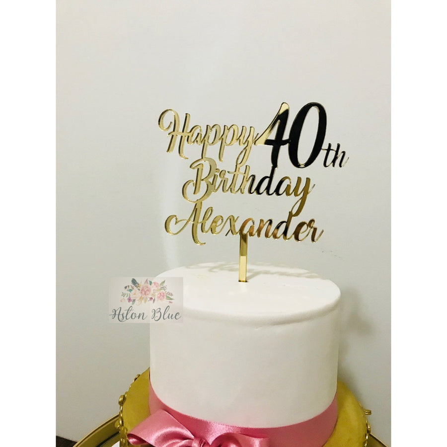 Forty Acrylic Cake Topper - Aston Blue