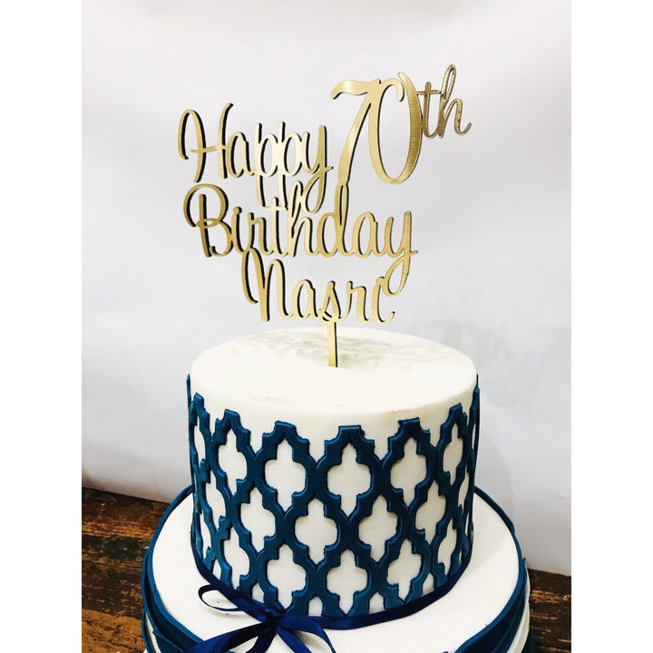 Custom Seventy Cake Topper - Aston Blue