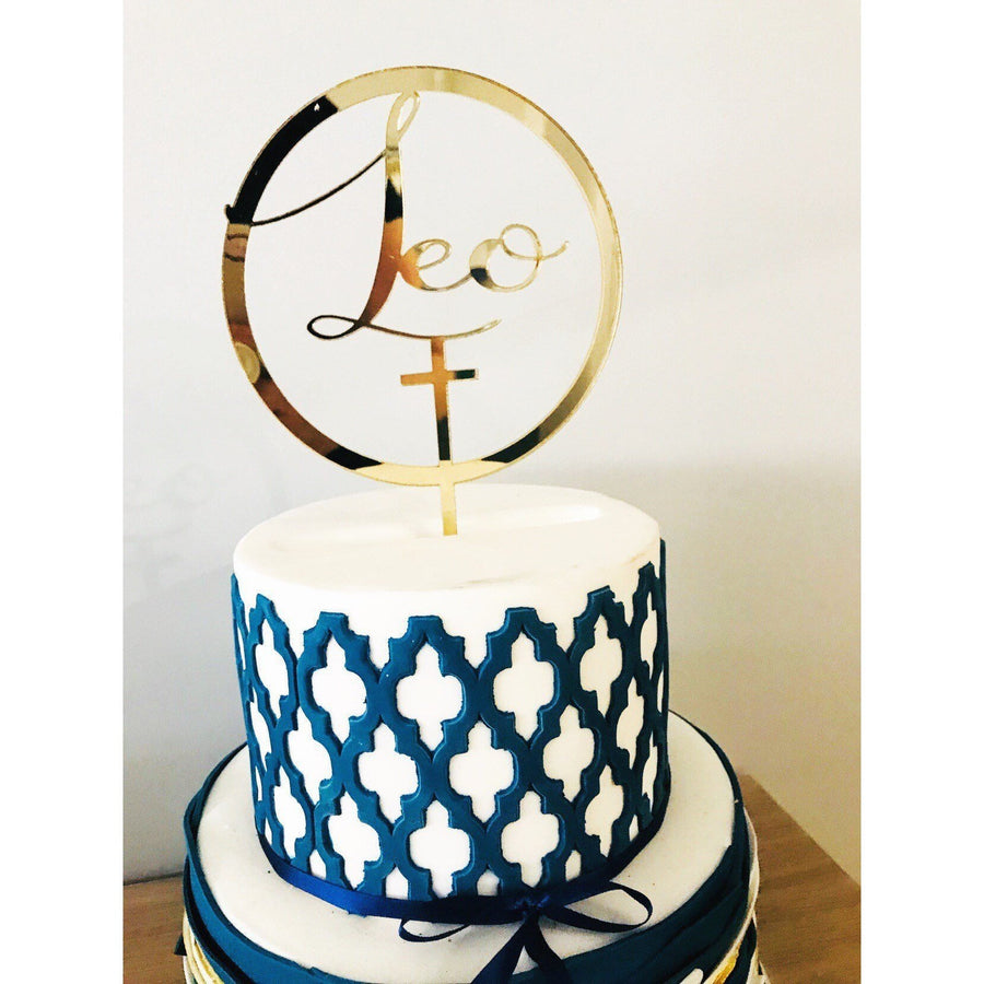Custom Baptism Acrylic Cake Topper - Aston Blue