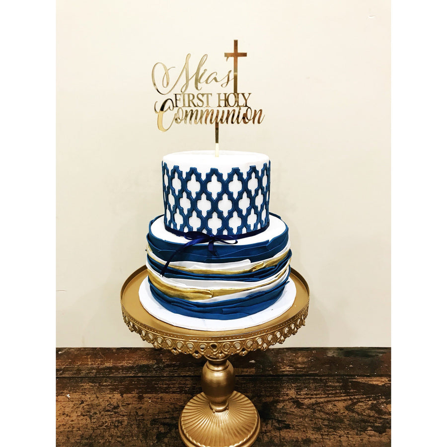 First Holy Communion Acrylic Cake Topper - Aston Blue