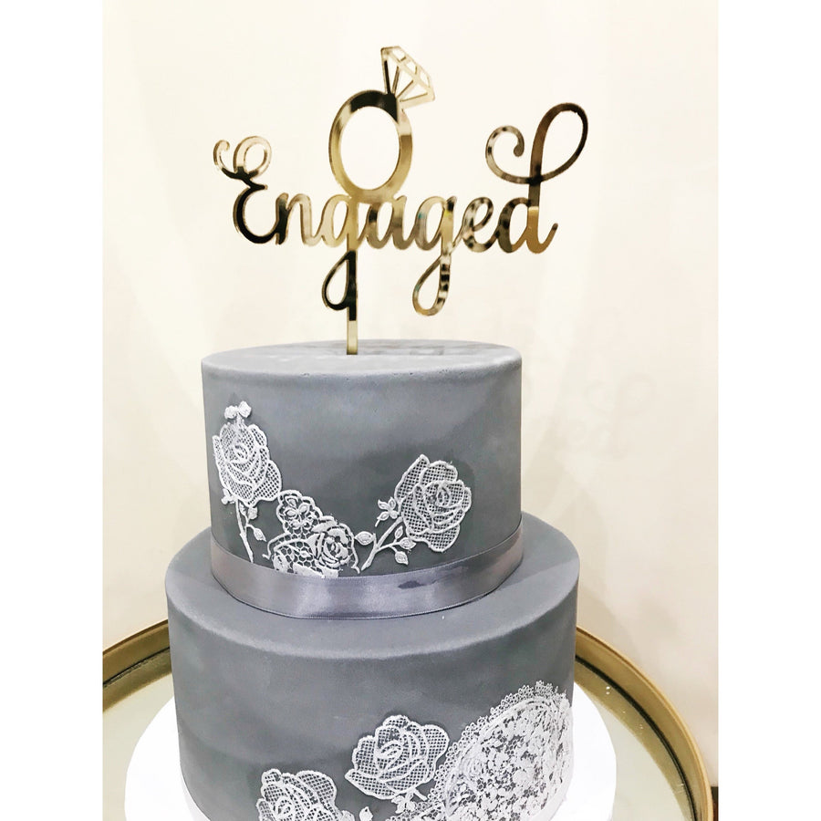 Engaged Acrylic Cake Topper - Aston Blue