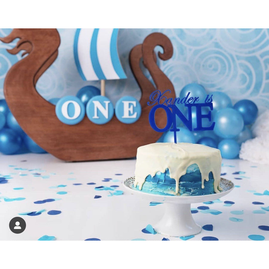 Personalised One Cake topper - Aston Blue