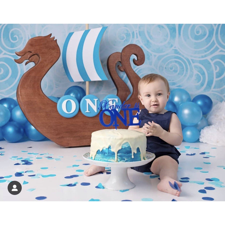 Personalised One Cake topper - Aston Blue
