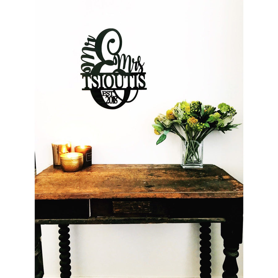 30 cm Mr and Mrs Monogram Sign - Aston Blue