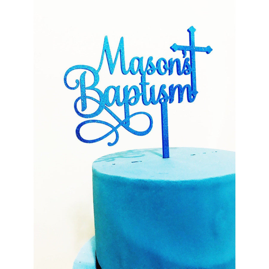 Custom Baptism Cake Topper - Aston Blue