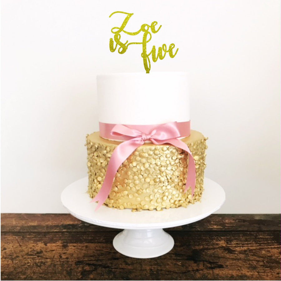 Personalised Five Acrylic Cake Topper - Aston Blue