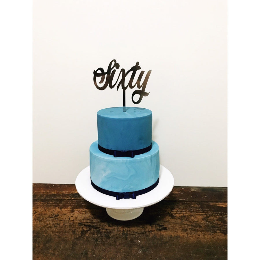 Sixty Acrylic Cake Topper - Aston Blue