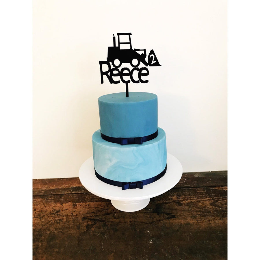 Personalised Bulldozer Acrylic Cake Topper - Aston Blue