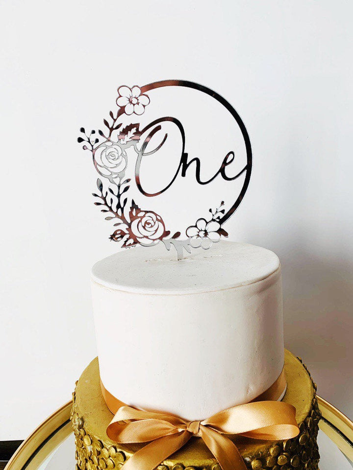 Personalised Floral Cake topper - Aston Blue