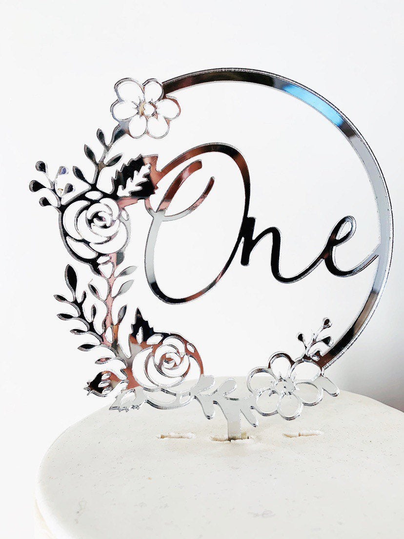 Personalised Floral Cake topper - Aston Blue