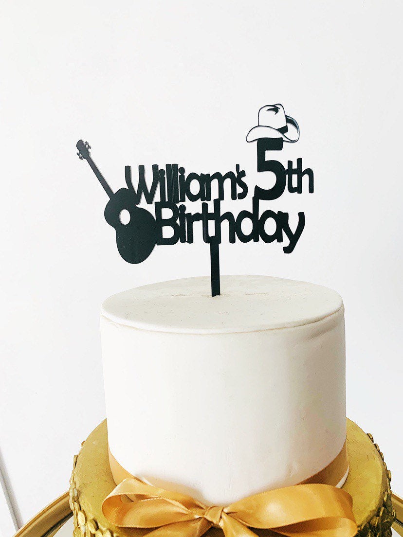 Cowboy Guitar Acrylic Cake Topper - Aston Blue