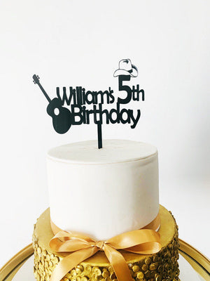 Cowboy Guitar Acrylic Cake Topper - Aston Blue
