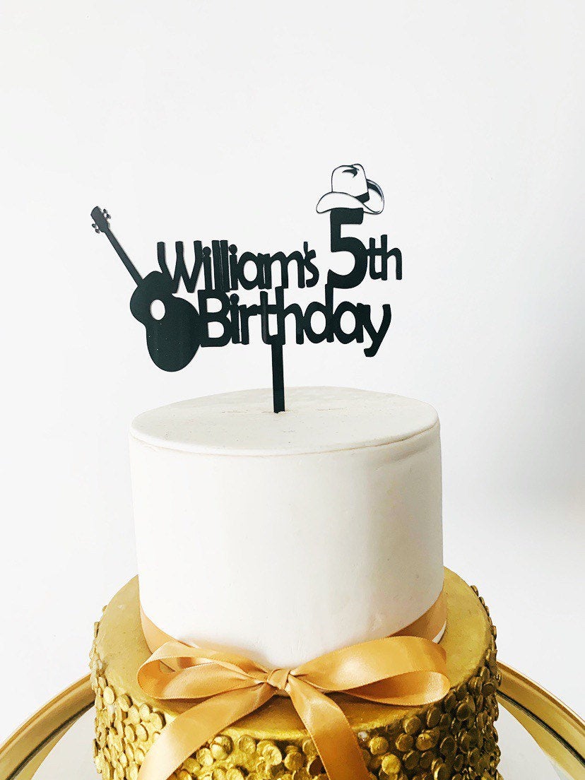 Cowboy Guitar Acrylic Cake Topper - Aston Blue
