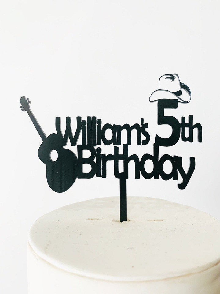 Cowboy Guitar Acrylic Cake Topper - Aston Blue