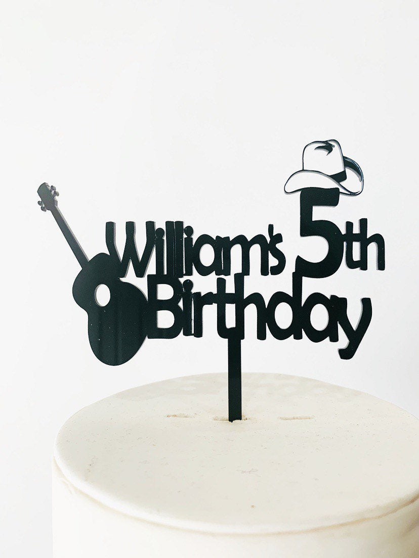 Cowboy Guitar Acrylic Cake Topper - Aston Blue
