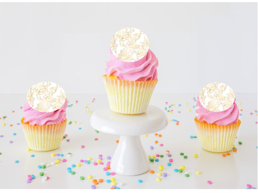 Gold Peony Edible Cupcake Images