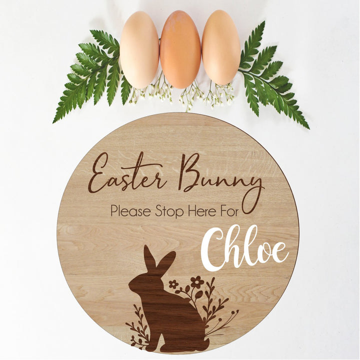 Easter Bunny Please Stop Here Personalised Sign - Aston Blue