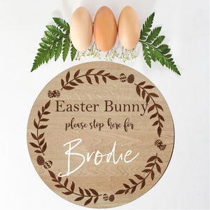 Easter Bunny Please Stop Here Personalised Sign - Aston Blue