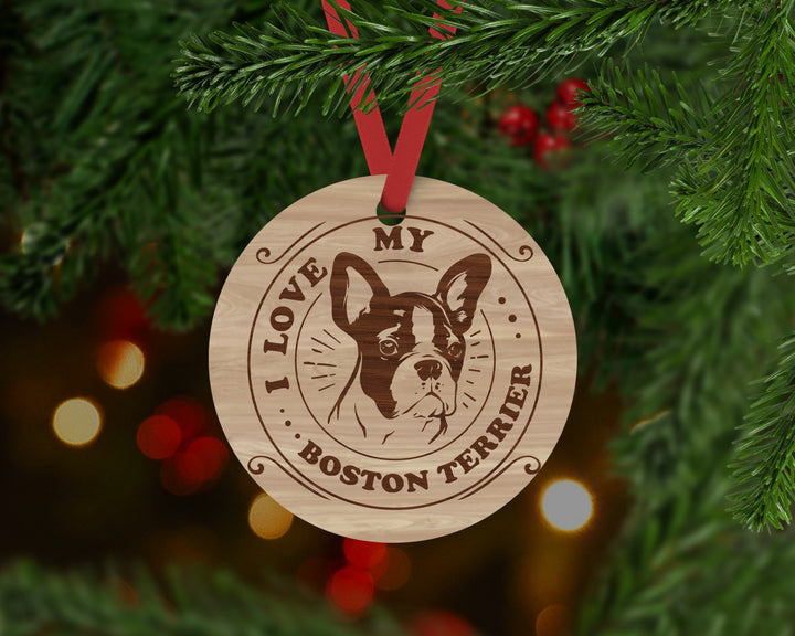 Boston Terrier Dog Ornament - Aston Blue