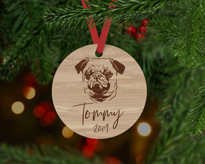 Pug Dog Ornament - Aston Blue