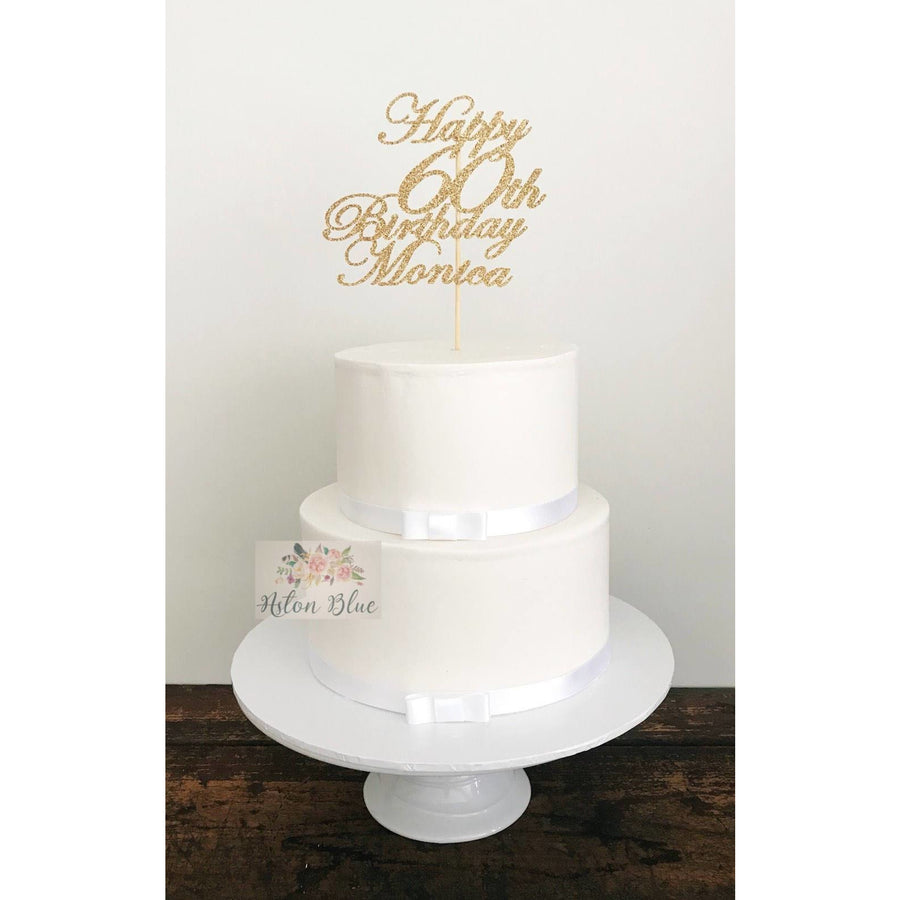 Personalised Sixty Acrylic Cake Topper - Aston Blue