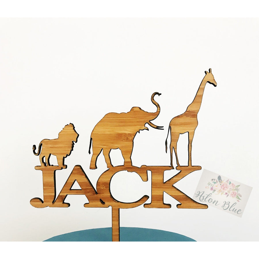 Custom Safari Animal Acrylic Cake Topper - Aston Blue