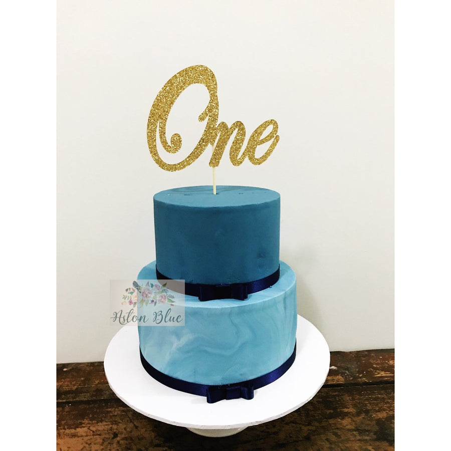 One Cake topper - Aston Blue