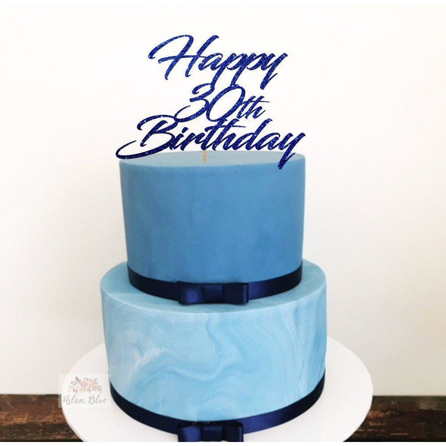 Thirty Acrylic Cake Topper - Aston Blue