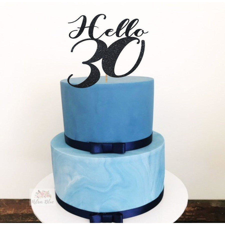 Hello Thirty Acrylic Cake Topper - Aston Blue
