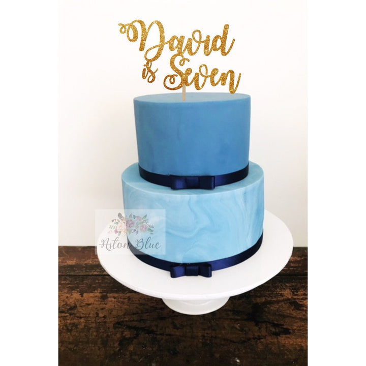 Seven Acrylic Cake Topper - Aston Blue