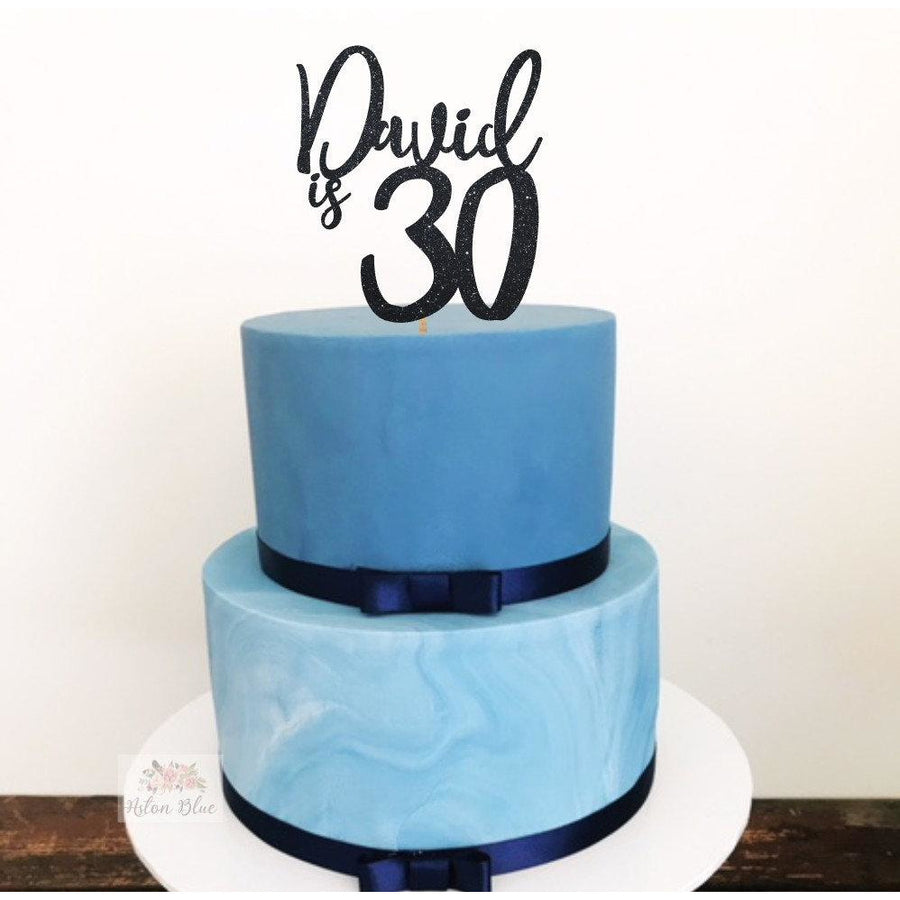 Personalised Thirty Acrylic Cake Topper - Aston Blue