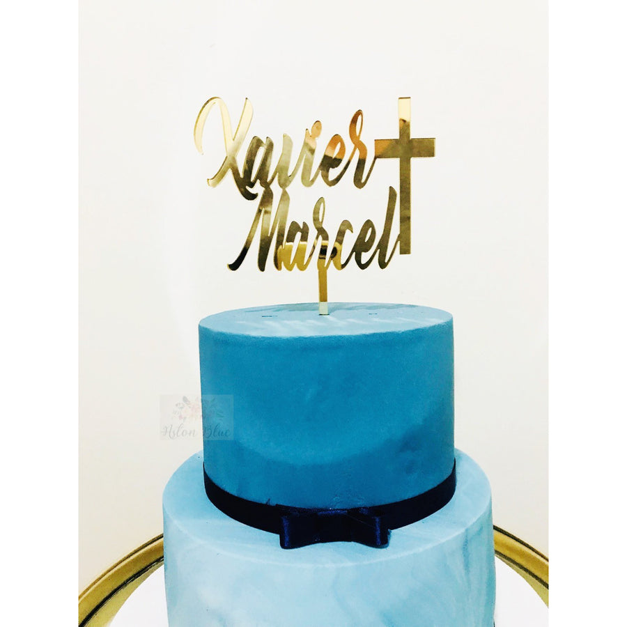 Christening Acrylic Cake Topper - Aston Blue