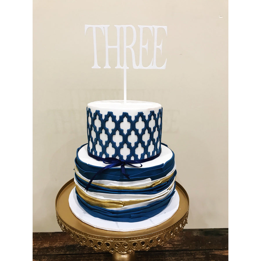 Custom Three Cake Topper - Aston Blue