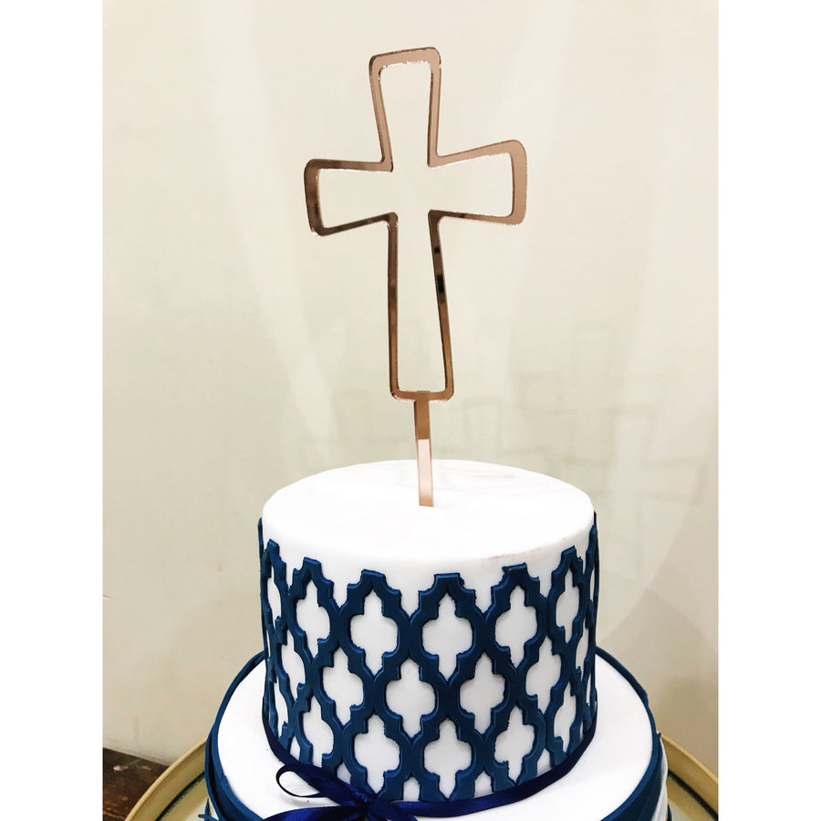 Cross Acrylic Cake Topper - Aston Blue