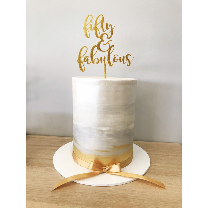 Fifty and Fabulous Cake Topper - Aston Blue