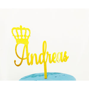 Personalised Crown Acrylic Cake Topper - Aston Blue