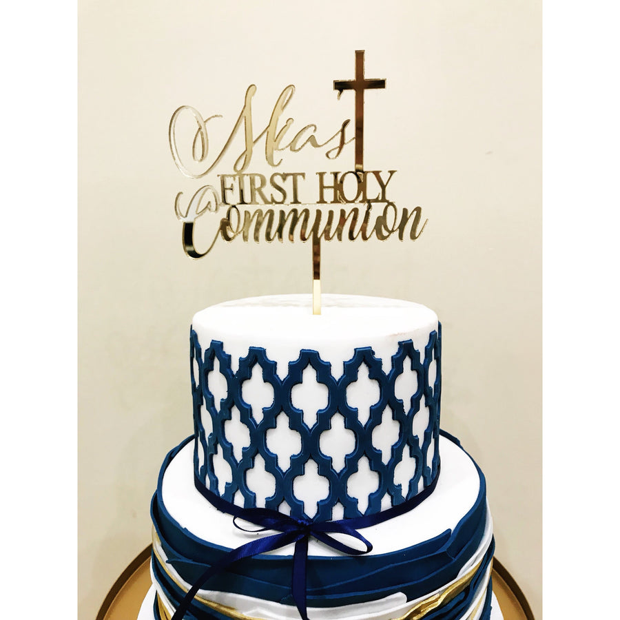 First Holy Communion Acrylic Cake Topper - Aston Blue
