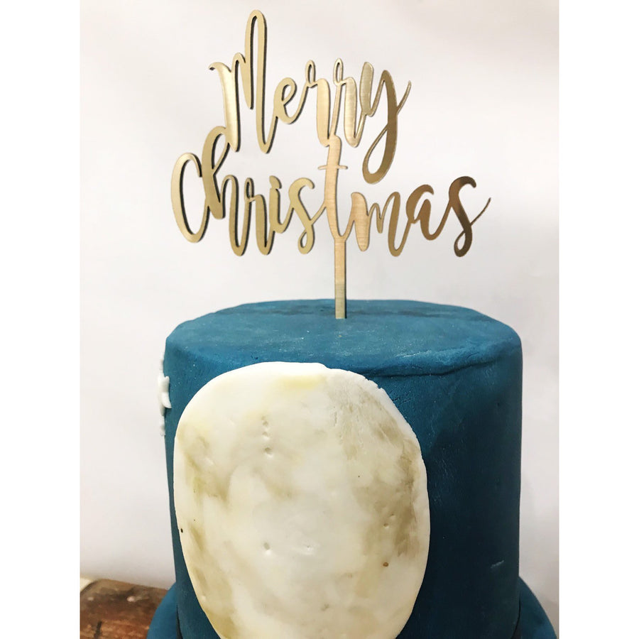 Merry Christmas Acrylic Cake Topper - Aston Blue