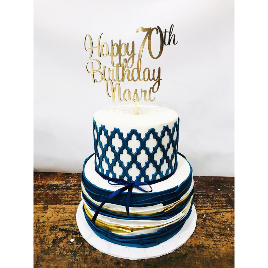 Custom Seventy Cake Topper - Aston Blue
