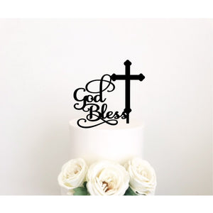 God Bless Acrylic Cake Topper - Aston Blue