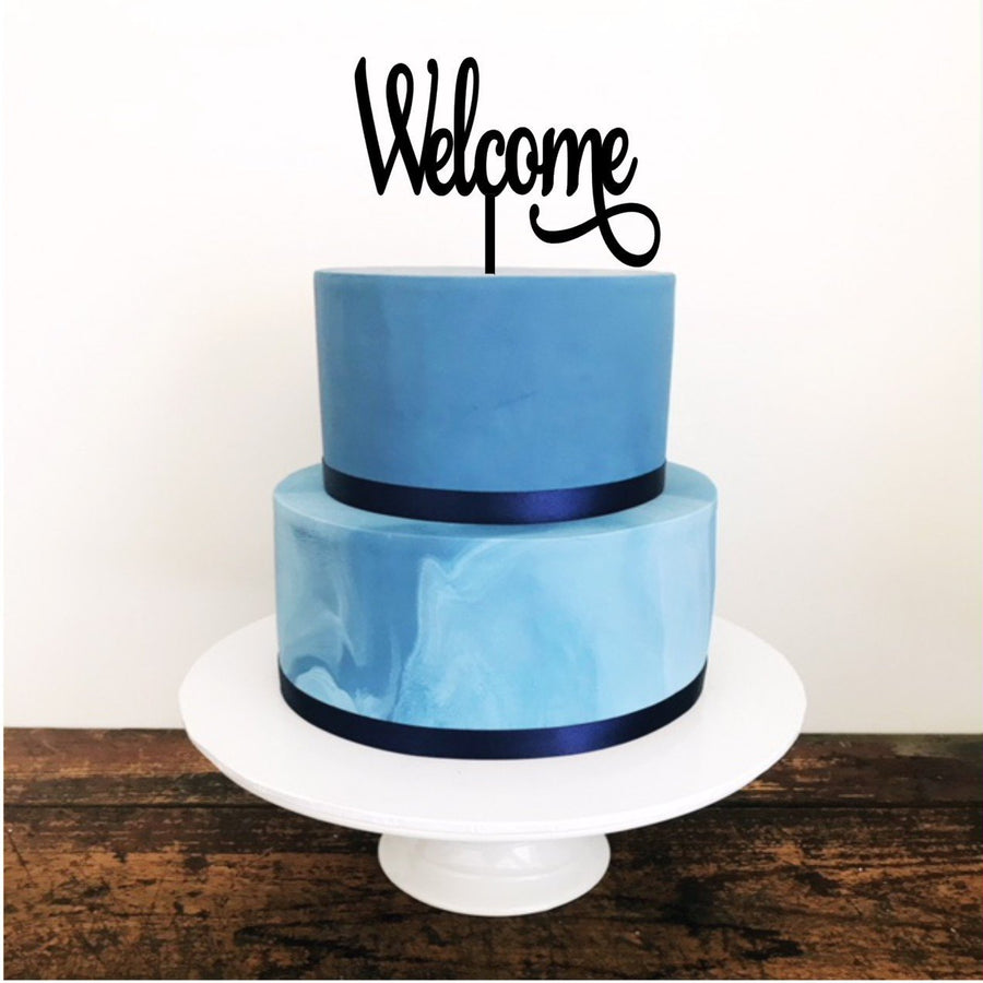 Welcome Acrylic Cake Topper - Aston Blue