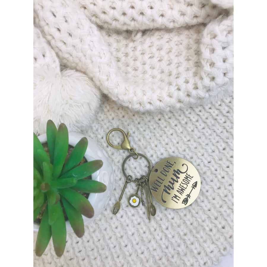 Well done mum, i'm awesome Key Ring - Aston Blue