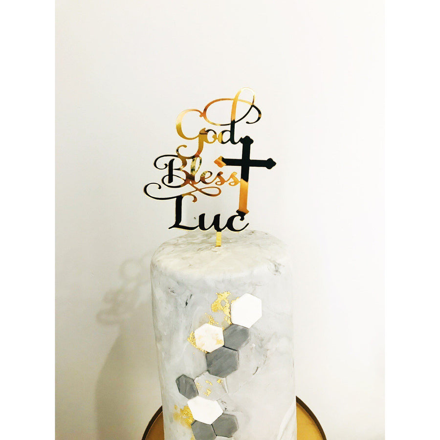 Personalised God Bless Acrylic Cake Topper - Aston Blue