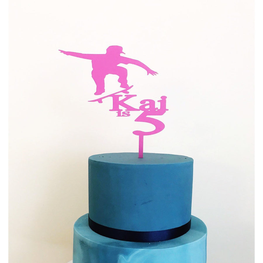 Skater Acrylic Cake Topper - Aston Blue