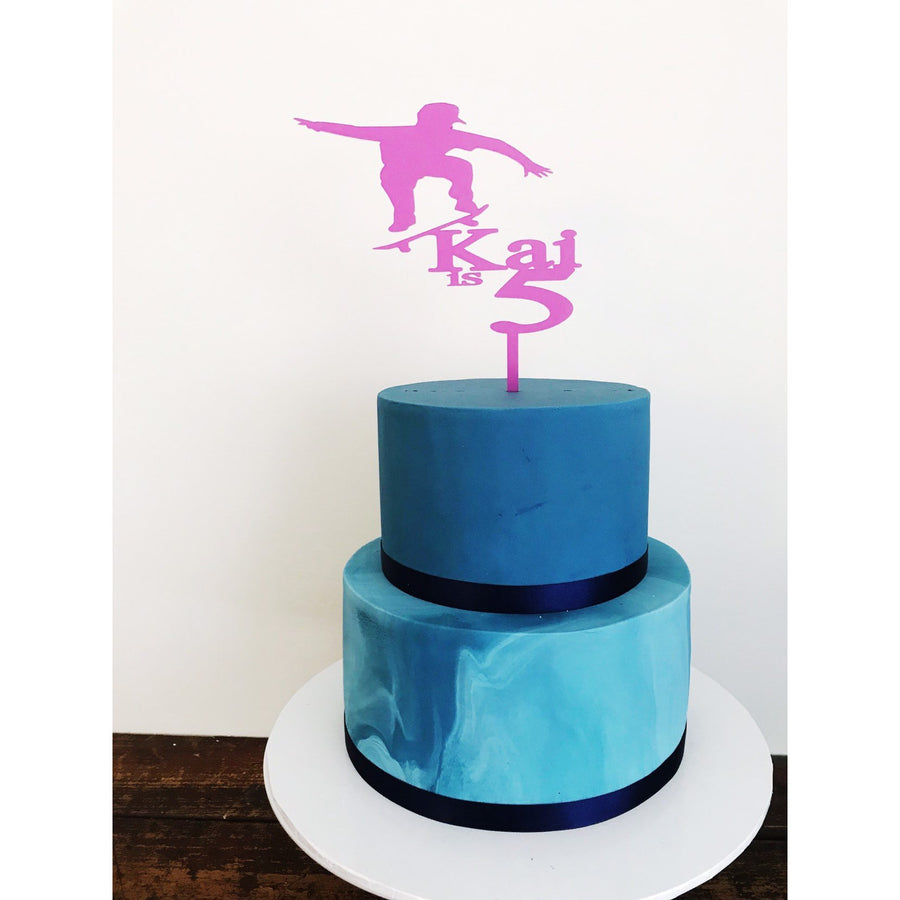 Skater Acrylic Cake Topper - Aston Blue