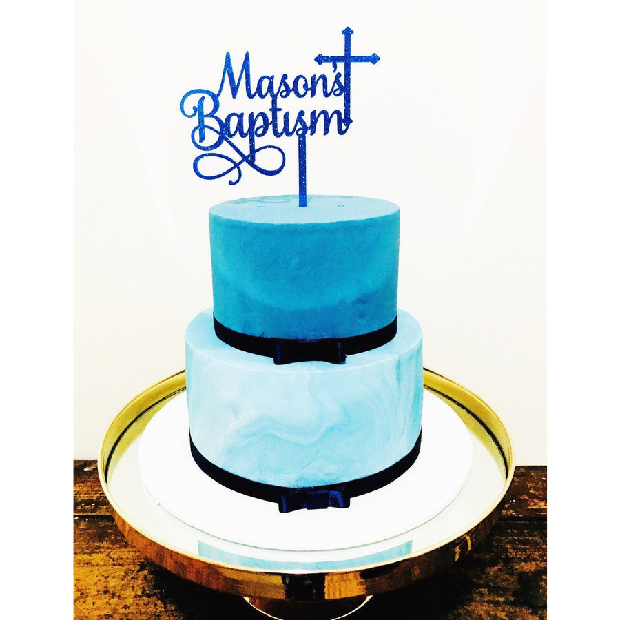Custom Baptism Cake Topper - Aston Blue
