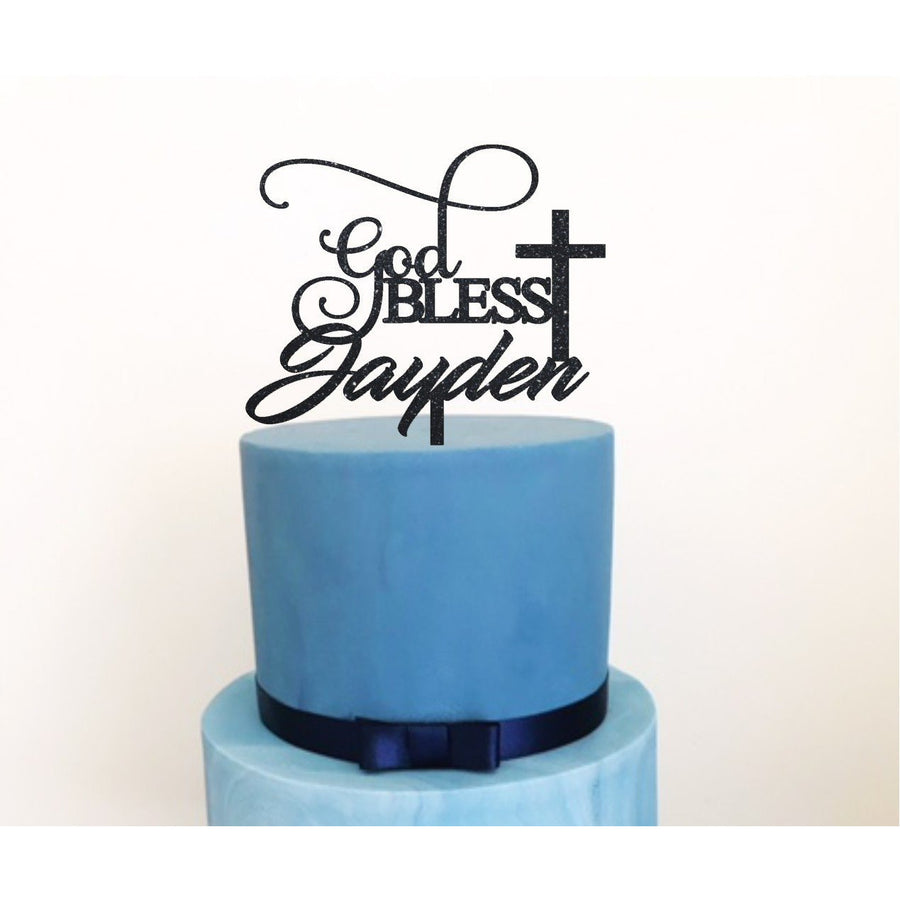 God Bless Acrylic Cake Topper - Aston Blue